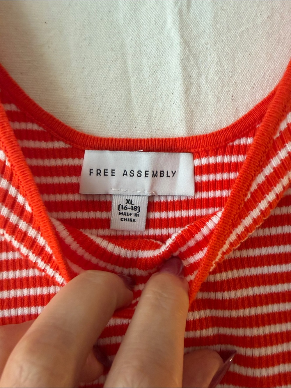 3/$20 Striped Red & White Ruffle-Hem Ribbed Knit Tank Top - Picture 3 of 3